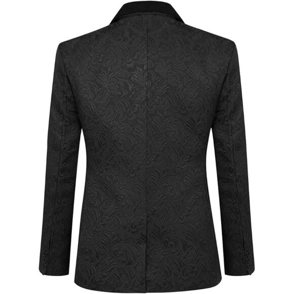 NWOT Yffushi Mens Black Paisley Pattern Dinner Jacket Blazer Velvet Collar Sz S - Picture 4 of 7